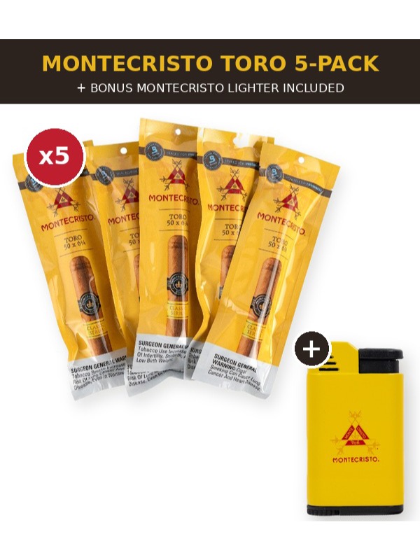 Montecristo Classic Collection Toro 5pk w/ Montecristo Vertigo Single Torch Lighter